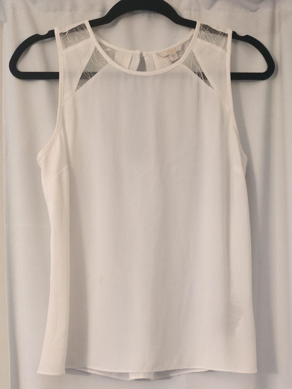 Guess White Lace-Inset Sleeveless Shirt